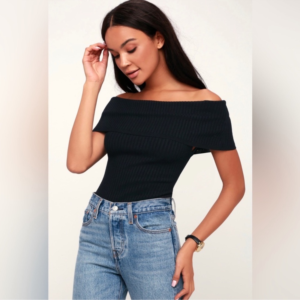 LIKE NEW FREE PEOPLE Bodysuit Ribbed Off-the-Shoulder Small in Black
